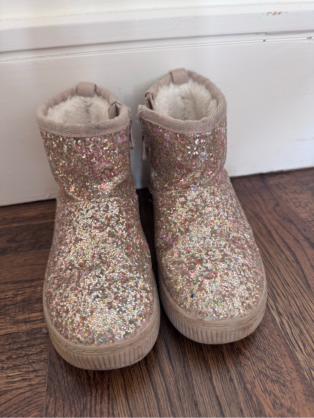 Cat & Jack Sparkly Glitter Cozy Lined Short Boots - Pink Gold size 10